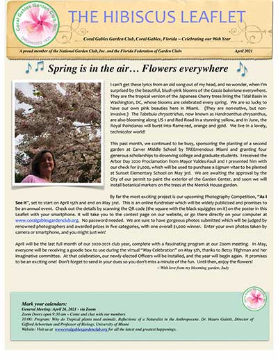 Coral Gables Garden Club Hibiscus Leaflet April 2021