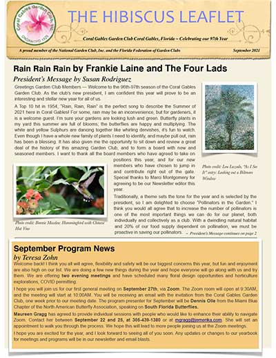 Coral Gables Garden Club Hibiscus Leaflet September 2021