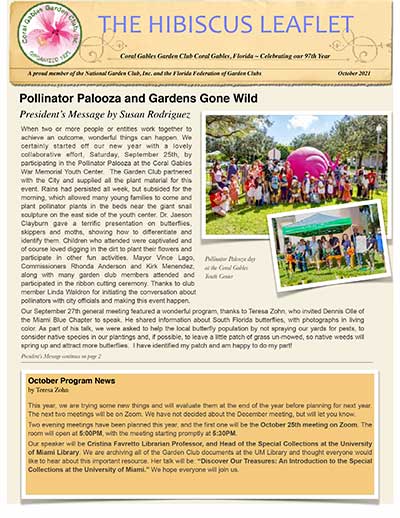 Coral Gables Garden Club Hibiscus Leaflet October 2021