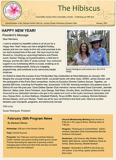 Coral Gables Garden Club Hibiscus newsletter January 2024